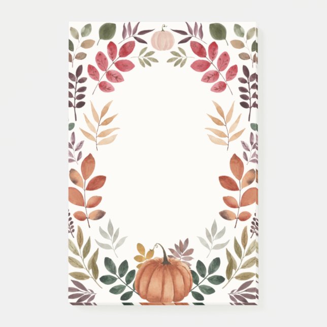 Vattenfärgspumpkin och Höst löv Post-it Block (Framsida)
