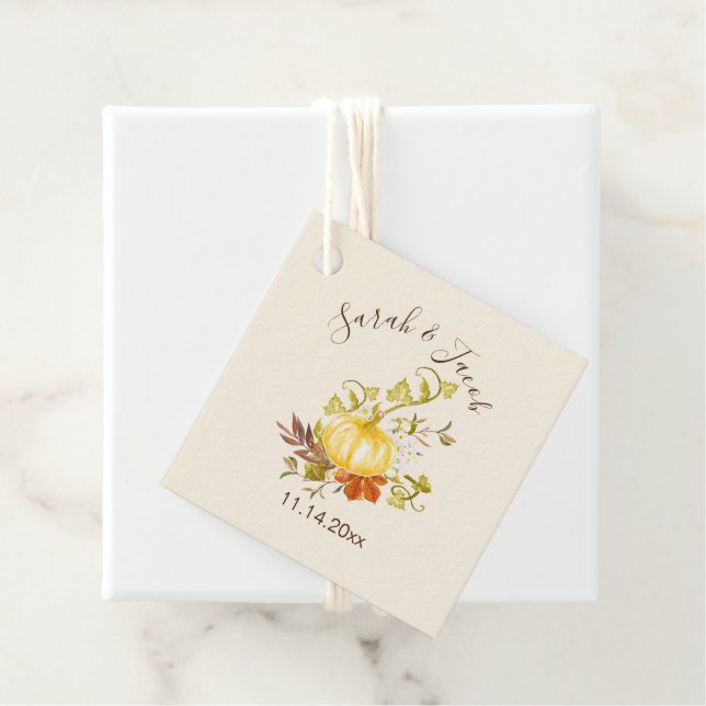 Vattenfärgspumpkin och Löv Bröllop Gåvor Etiketter (På plats)