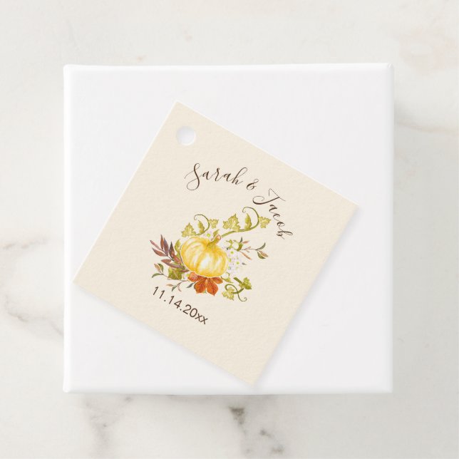 Vattenfärgspumpkin och Löv Bröllop Gåvor Etiketter (På plats)