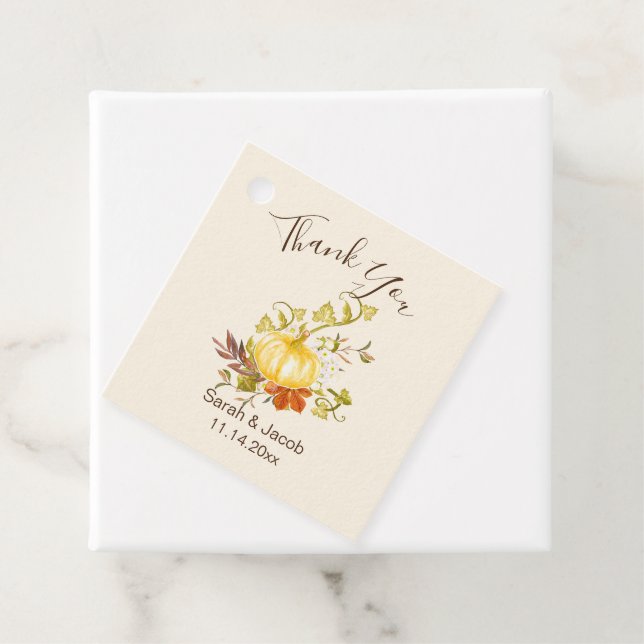 Vattenfärgspumpkin och Löv Bröllop Gåvor Etiketter (På plats)