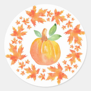 Vattenfärgspumpkin och Maple Löv Watercolor Pumpki Runt Klistermärke