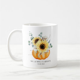 Vattenfärgspumpkin och solblommor Fall Wedding Kaffemugg