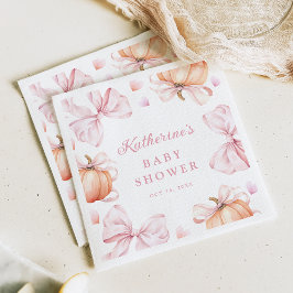Vattenfärgspumpkin Rosa Bow Baby Shower Pappersservett