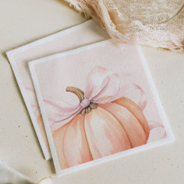 Vattenfärgspumpkin Rosa Bow Baby Shower Pappersservett