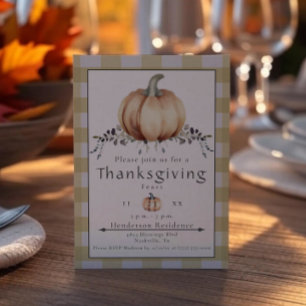 Vattenfärgspumpkin-Thanksgiving - Middag Gult Inbjudningar