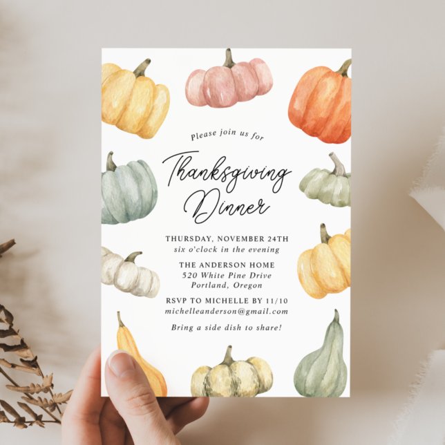 Vattenfärgspumpkin-Thanksgiving - middag Inbjudningar (Skapare uppladdad)