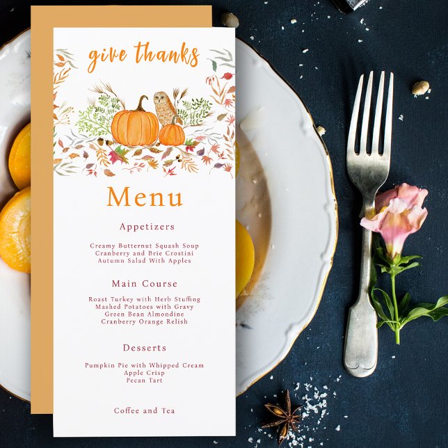 Vattenfärgspumpkin & Uggla på hösten Meny (Skapare uppladdad)