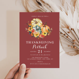 vattenfärgspumpor blommigt thanksgiving potluck inbjudningar
