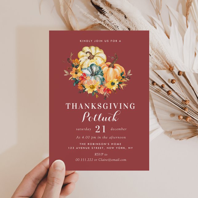 vattenfärgspumpor blommigt thanksgiving potluck inbjudningar (Skapare uppladdad)
