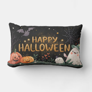 Vattenfärgspumpor och happy halloween-spöke lumbarkudde