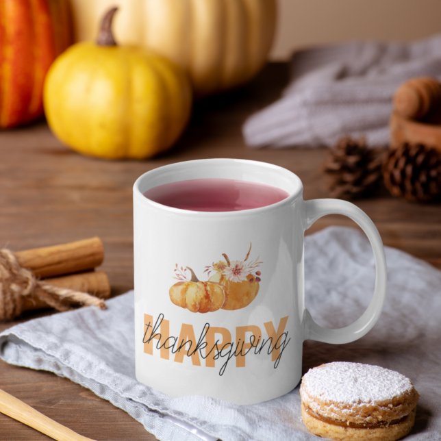 Vattenfärgspumpor och Orange Happy thanksgiving Kaffemugg (Skapare uppladdad)