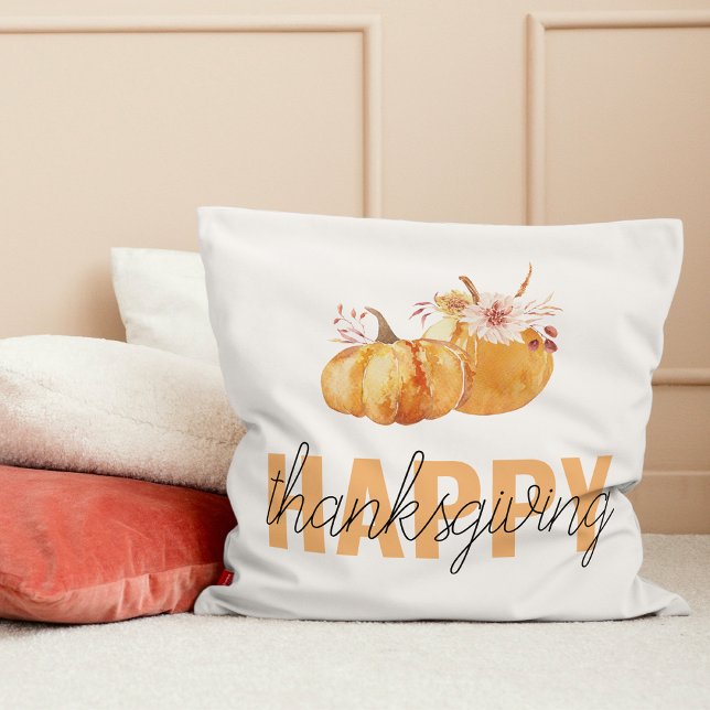 Vattenfärgspumpor och Orange Happy thanksgiving Kudde (Skapare uppladdad)