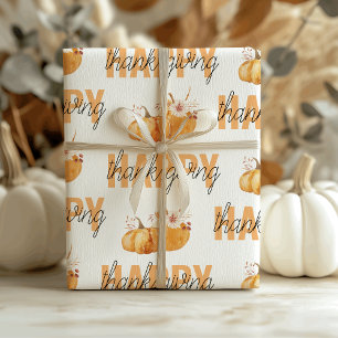 Vattenfärgspumpor och Orange Happy thanksgiving Presentpapper