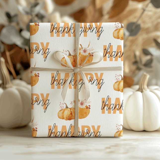 Vattenfärgspumpor och Orange Happy thanksgiving Presentpapper (Skapare uppladdad)