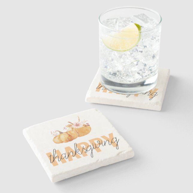 Vattenfärgspumpor och Orange Happy thanksgiving Stenunderlägg (Sidan)