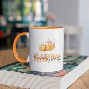 Vattenfärgspumpor och Orange Happy thanksgiving Två-Tonad Mugg