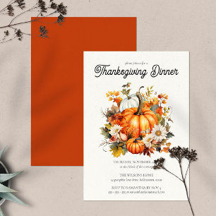 Vattenfärgspumpor Rustic Thanksgiving Middag Inbjudningar