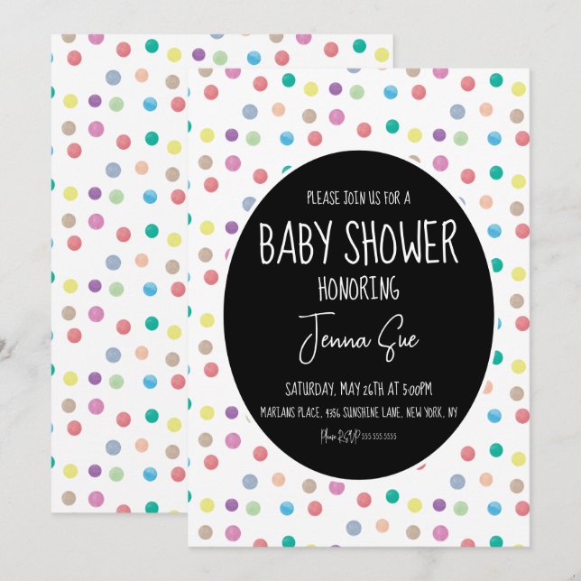 Vattenfärgspunkter Målade Baby Shower  Inbjudningar (Fram/baksida)