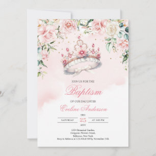 Vattenfärgspush floral andning Paptism tiara Inbjudningar