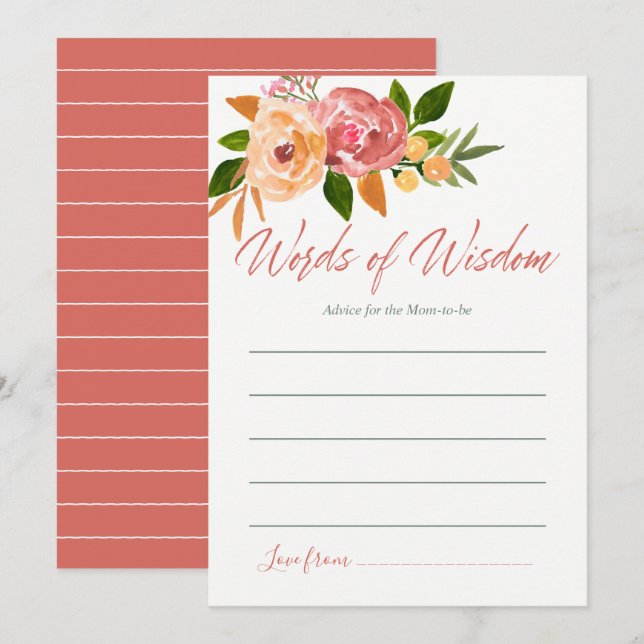 Vattenfärgsråd för blommigt för Mamma babyskor Inbjudningar (Fram/baksida)