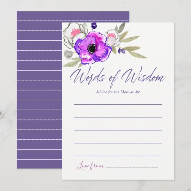 Vattenfärgsråd för blommigt för Mamma babyskor Inbjudningar (Fram/baksida)