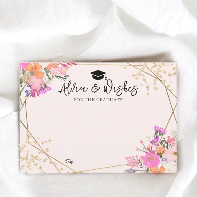 Vattenfärgsråd för blommigt i Guld studenten Tilläggskort (Gold glitter floral watercolor graduation Advice Enclosure Card)
