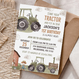 Vattenfärgsreaktor Farm 1:a födelsedag Inbjudningar