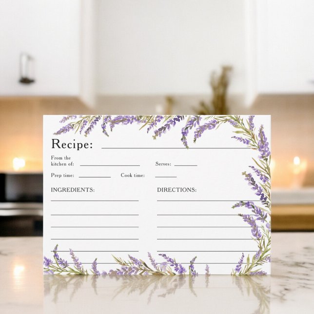 Vattenfärgsrecept för Lavender Fall blommigt möhip Tilläggskort (Lavender Fall floral watercolor bridal recipe Enclosure Card)