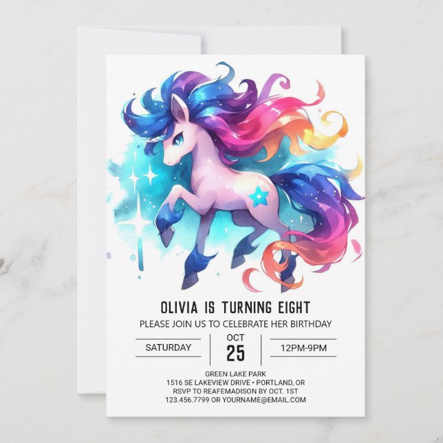 Vattenfärgsredigerbar Horse Birthday Inbjudningar (Framsida)