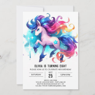 Vattenfärgsredigerbar Horse Birthday Inbjudningar