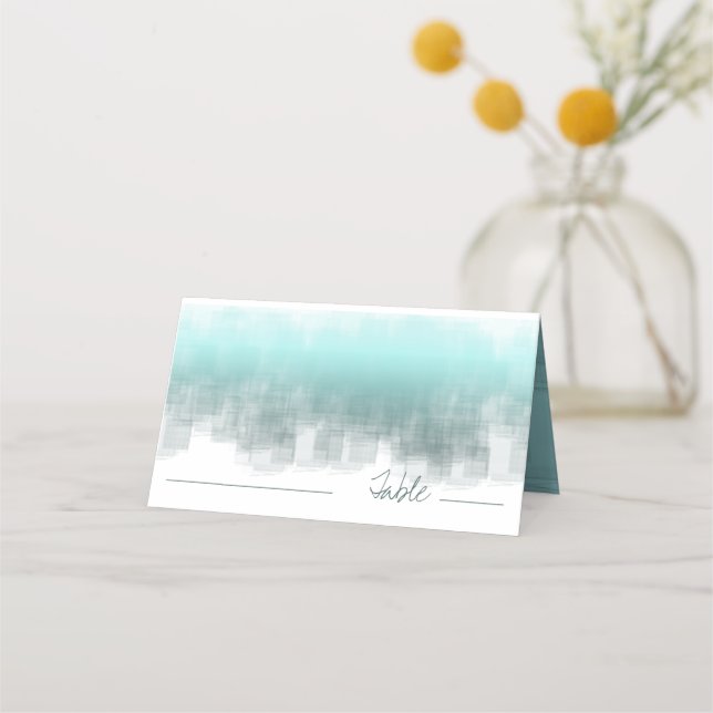 Vattenfärgsreflektioner Bord Teal ID774 Placeringskort (Framsida)