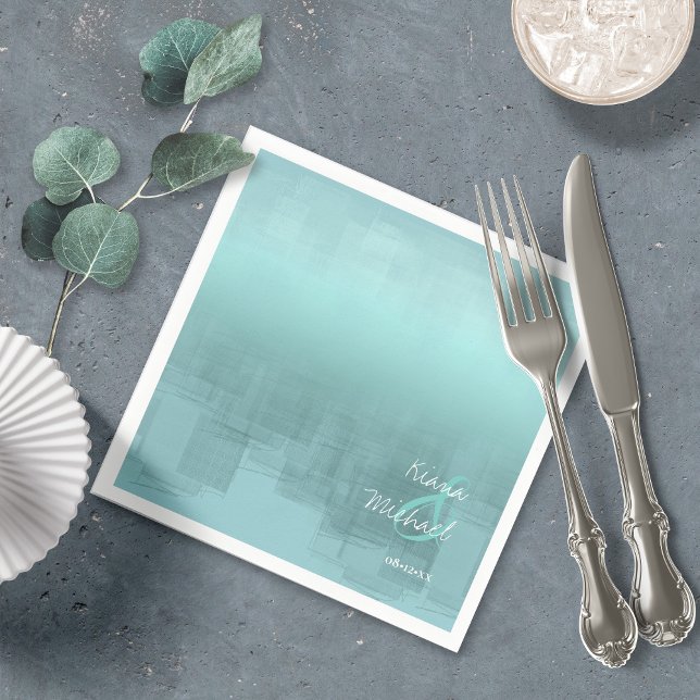 Vattenfärgsreflektioner Bröllop Teal ID774 Pappersservett (Skapare uppladdad)