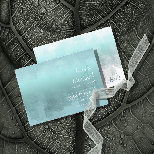 Vattenfärgsreflektioner Bröllop Teal ID774 Spara Datumet (Skapare uppladdad)