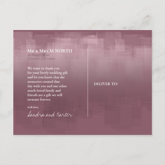 Vattenfärgsreflektioner Tack Mauve ID774 Vykort (Baksida)