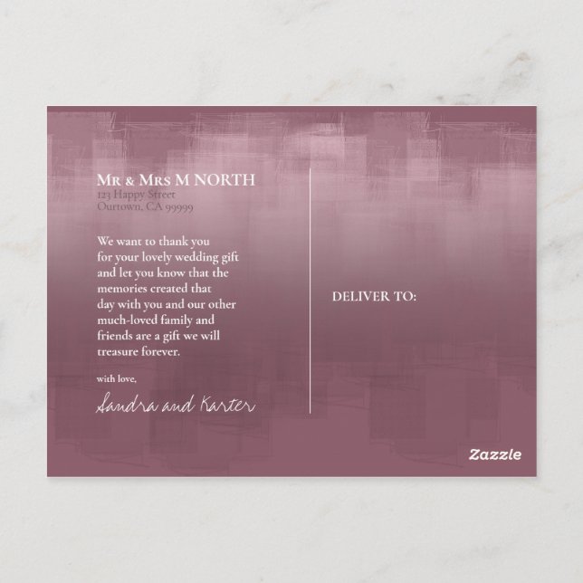 Vattenfärgsreflektioner Tack Mauve ID774 Vykort (Baksida)