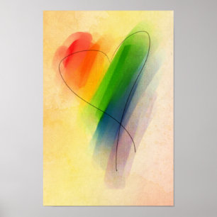 Vattenfärgsregnbåge Heart Poster