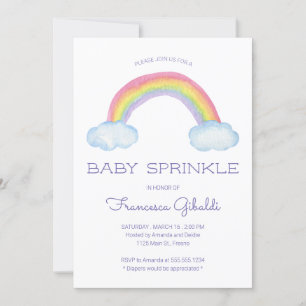 Vattenfärgsregnbåge och regndroppar Baby Sprinkle Inbjudningar