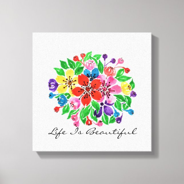 Vattenfärgsregnbågsblommor Canvastryck (Framsida)