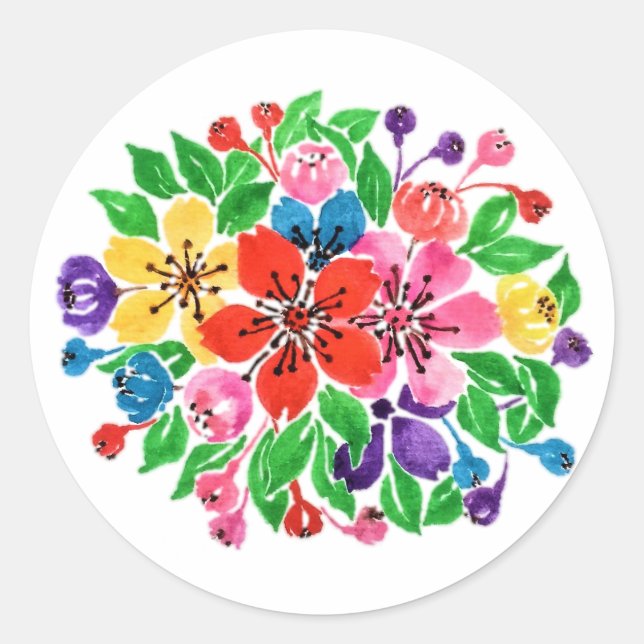 Vattenfärgsregnbågsblommor Runt Klistermärke (Framsida)