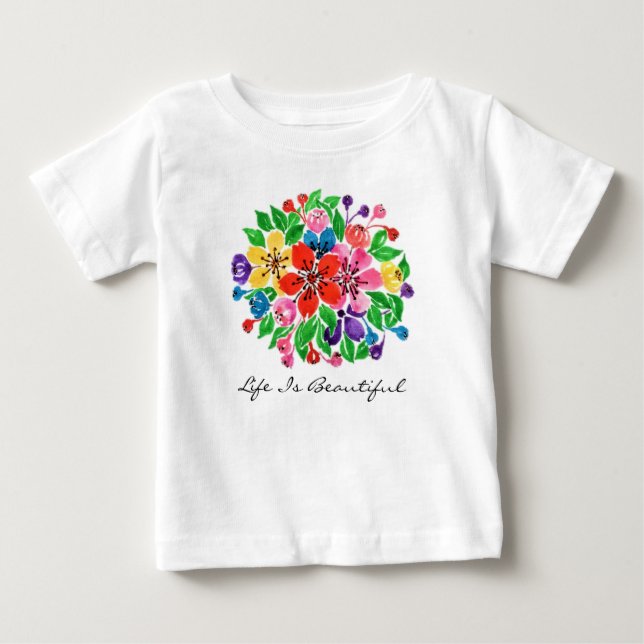 Vattenfärgsregnbågsblommor T Shirt (Framsida)