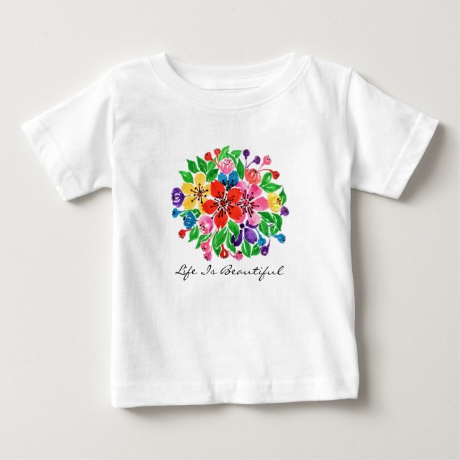 Vattenfärgsregnbågsblommor Tee Shirt (Framsida)