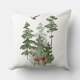 Vattenfärgsrenar i juljulen i vinterskogen kudde