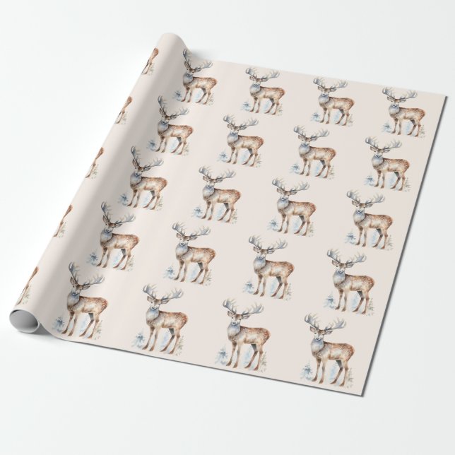 Vattenfärgsrenar Presentpapper (Utrullad)