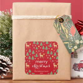 Vattenfärgsrener & Julgran - Fyrkantigt Klistermärke