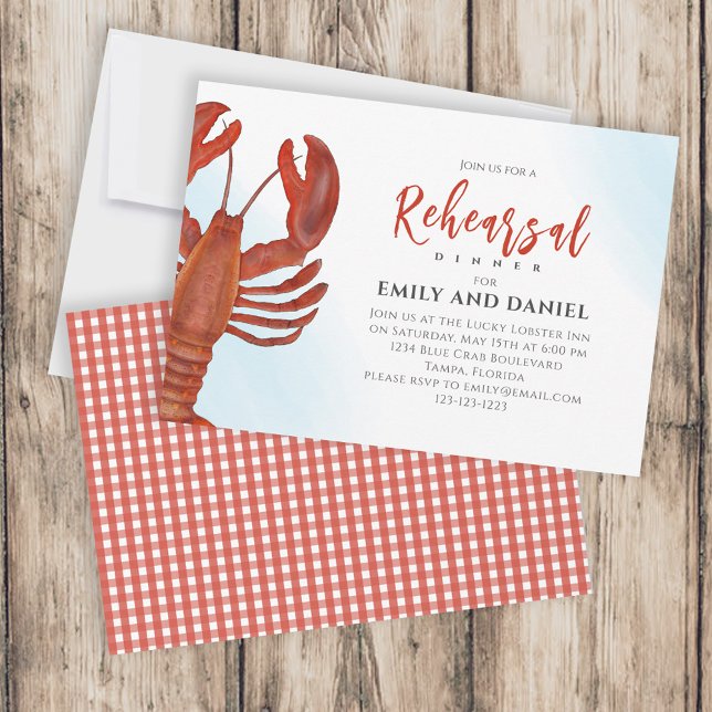 Vattenfärgsrepetial Middag Red Lobster Coastal Inbjudningar (Skapare uppladdad)