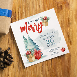Vattenfärgsritad handritad Låt oss Hämta God jul Inbjudningar