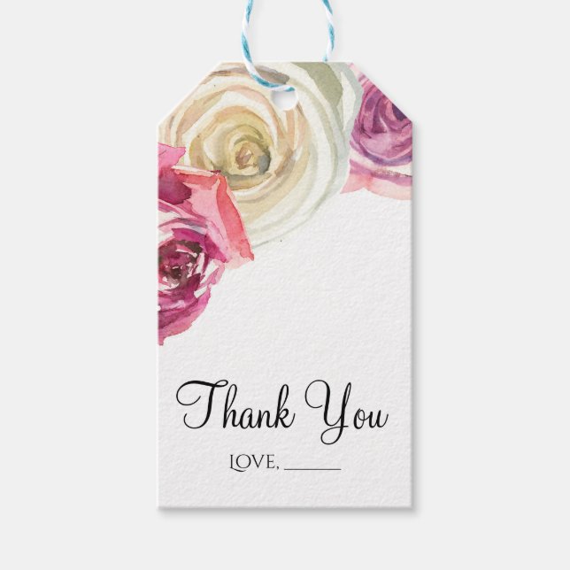 VattenfärgsRo Rosa & vit Chic Möhippa Presentetikett (Framsidan)
