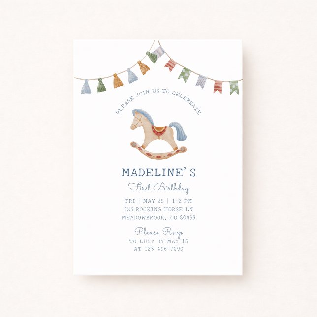 VattenfärgsRocking Horese, födelsedagsinbjudan Inbjudningar (Skapare uppladdad)