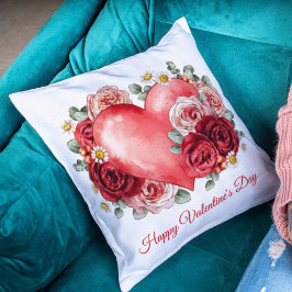 Vattenfärgsröd Blommigt Heart l Chic Valentines da Kudde