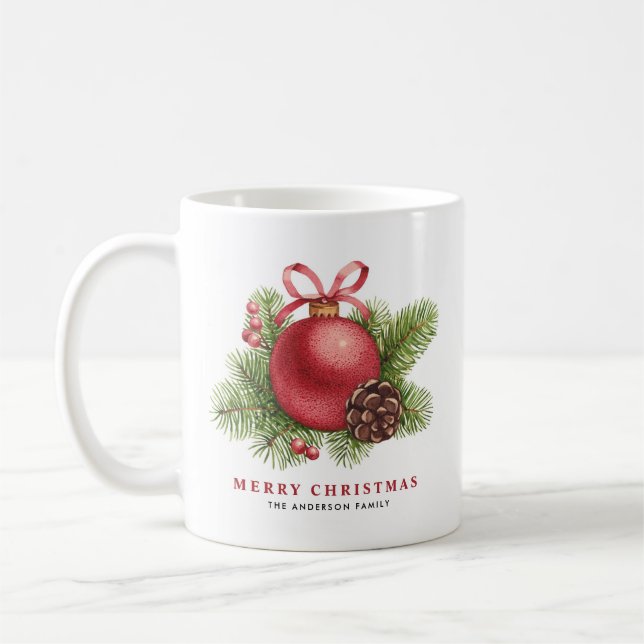 Vattenfärgsröd jul Boll Ornament Helgdag Kaffemugg (Vänster)